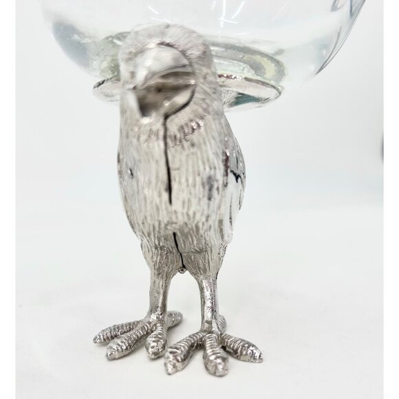 NWOT SILVER METAL RAVEN CROW 2 STEMLESS WINE GLASSES EDGAR ALLAN POE HALLOWEEN - Picture 5 of 6